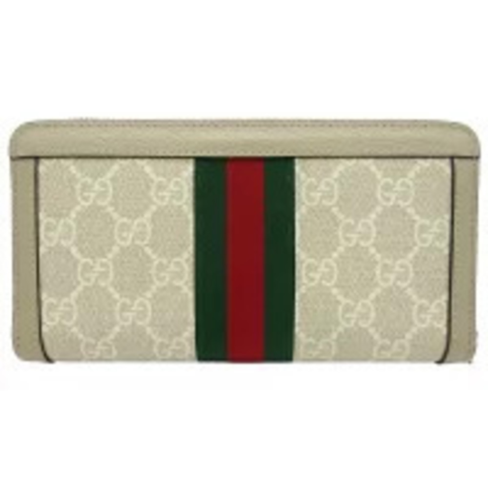 Gucci Greige Cream Beige Around Wallet Zip Ophidia GG Long Cream Tan